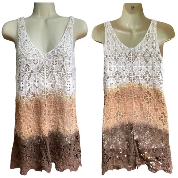 COCO + CARMEN Crochet Cotton Ombre Tunic Tank Top L/XL Boho Festival Beach - Picture 2 of 16